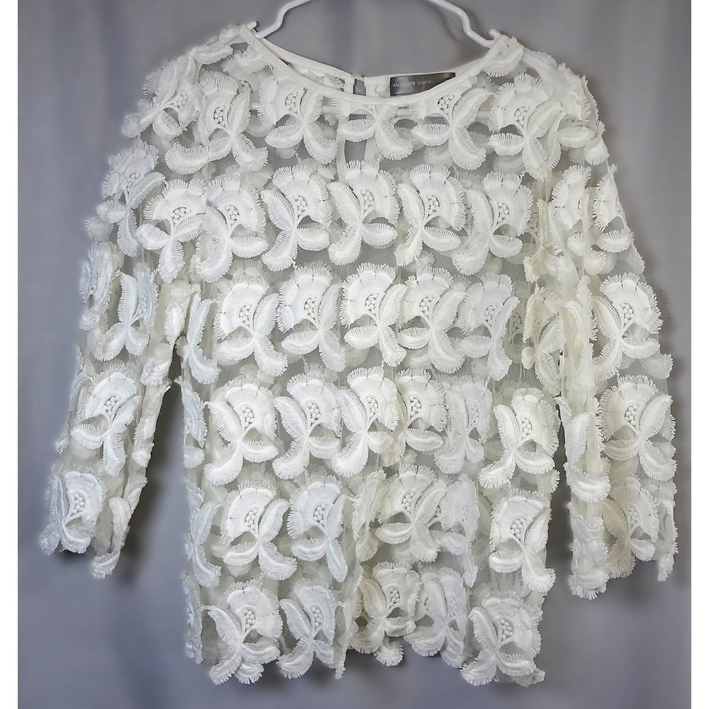 Hallhuber Donna White Floral Lace Top 3/4 Sleeve‎ Women's US 6